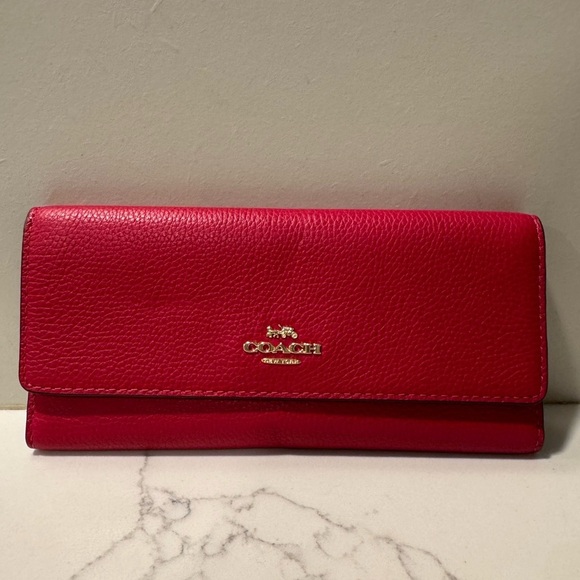 Coach Cherry Red and Gold Soft Leather Trifold - Picture 12 of 16